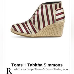 Toms + Tabitha Simmons Red Cricket Stripe Desert Wedge Retail $200 New W Flaws